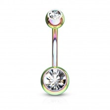 Steel belly piercing - balls with glittery zircons, various colours, length 10 mm