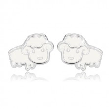 Studs with animal motif - white sheep with glaze, 925 silver