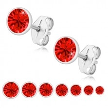925 silver earrings - glittery zircon of red hue, glossy holder