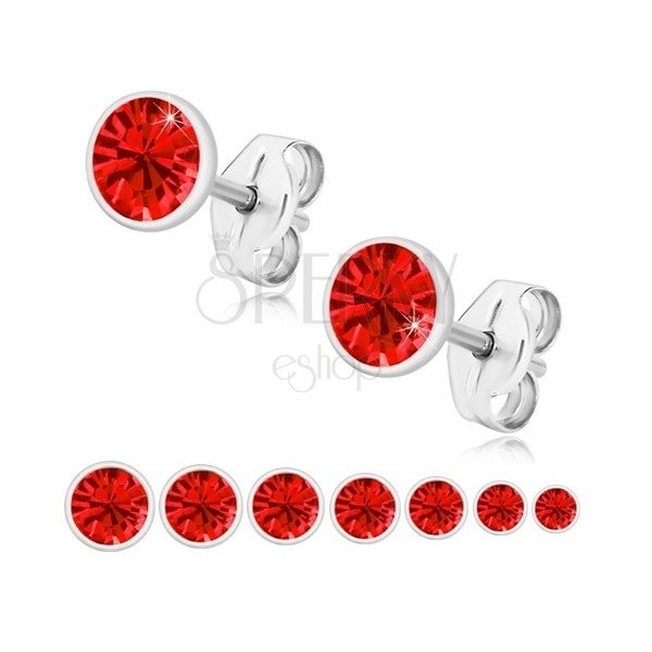 925 silver earrings - glittery zircon of red hue, glossy holder
