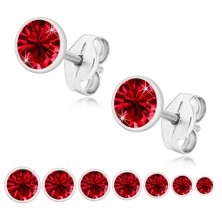925 silver earrings - glittery ruby red zircon, glossy holder