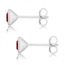 925 silver earrings - glittery ruby red zircon, glossy holder