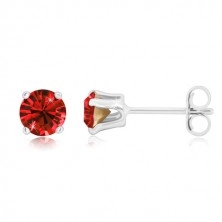 925 silver earrings - glittery zircon of deep red colour in mount, studs