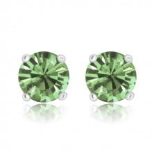 925 silver earrings - glittery light green zircon in mount, studs