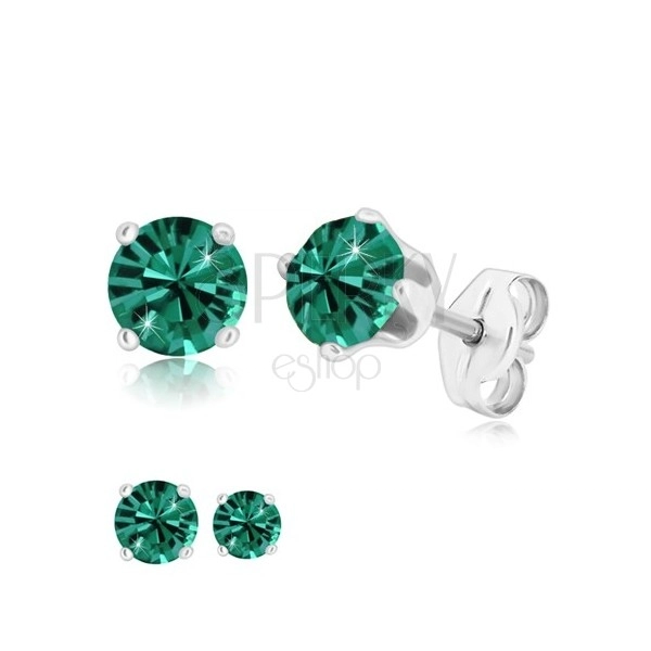 925 silver earrings - glittery zircon in mount, emerald-green hue