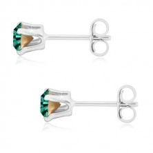 925 silver earrings - glittery zircon in mount, emerald-green hue