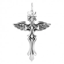 925 silver pendant - phoenix with royal crown and cross, patinated