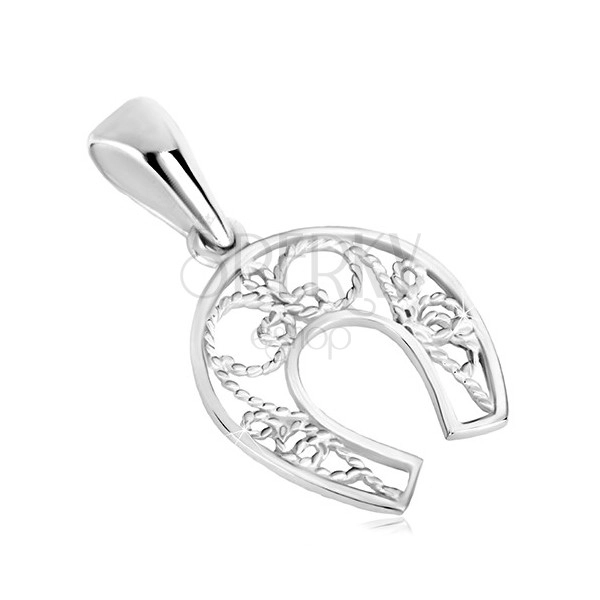 925 silver pendant - horseshoe for luck, thin rope, symmetric motif