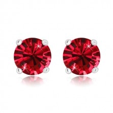 925 silver earrings - glittery round zircon in mount, ruby red hue