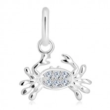 925 silver pendant - crab with clear glittery zircons, zodiac sign CANCER