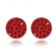 925 silver earrings - glittery circle inlaid with red zircons