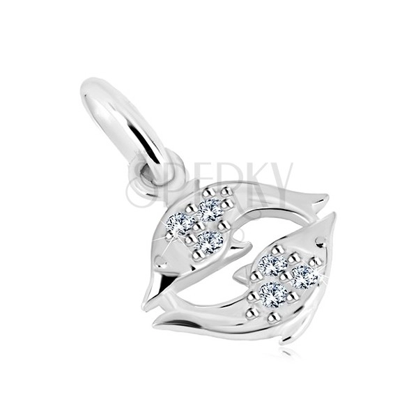 925 silver pendant - glittery zircons in clear hue, zodiac sign PISCES