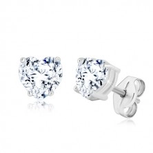925 silver earrings - glittery zircon heart in transparent hue