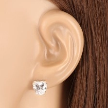 925 silver earrings - glittery zircon heart in transparent hue