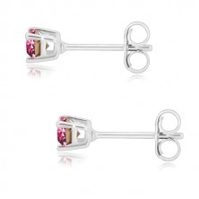 925 silver earrings - round zircon of pink colour in square mount