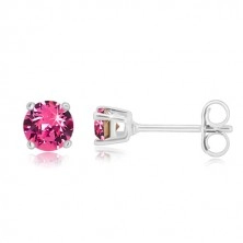 925 silver earrings - round zircon of pink colour in square mount