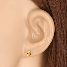 925 silver earrings - round zircon in honey-orange hue, square mount