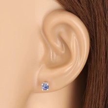 925 silver earrings - sapphire-blue zircon in square mount, studs