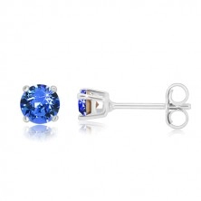925 silver earrings - sapphire-blue zircon in square mount, studs