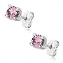 925 silver earrings - round zircon of pale purple hue, square mount