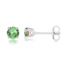 925 silver earrings - round zircon of light green colour in square mount