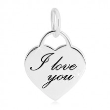 925 silver pendant - heart lock, finely engraved inscription "I love you"