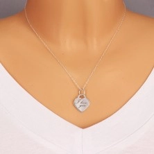 925 silver pendant - heart lock, finely engraved inscription "I love you"