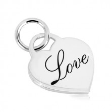 925 silver pendant - glossy heart lock, decorative inscription "Love"