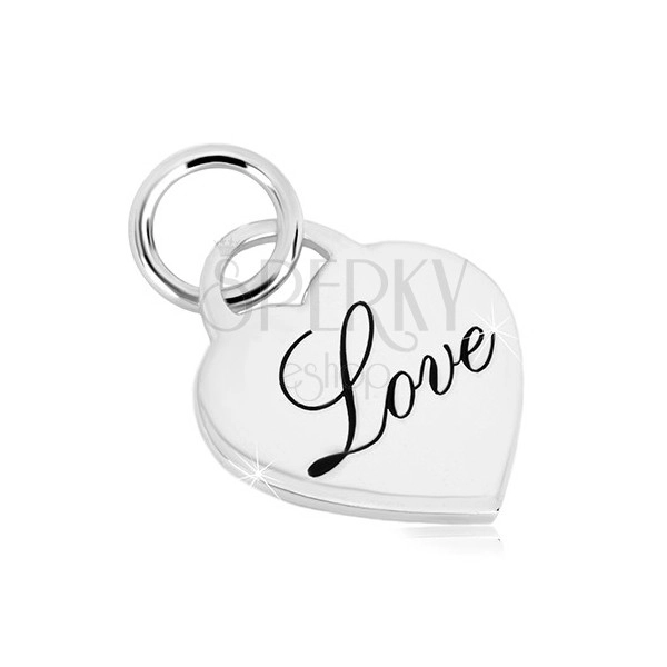 925 silver pendant - glossy heart lock, decorative inscription "Love"