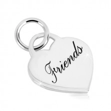 925 silver pendant - heart lock with inscription "Friends", glossy surface