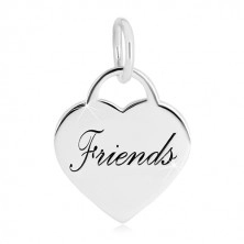 925 silver pendant - heart lock with inscription "Friends", glossy surface