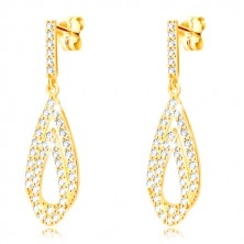 Yellow 9K gold earrings - drop contours with transparent zircons