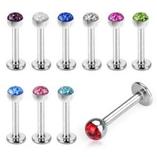 316L steel chin and lip piercing - zircon of various colours in mount, transparent glaze