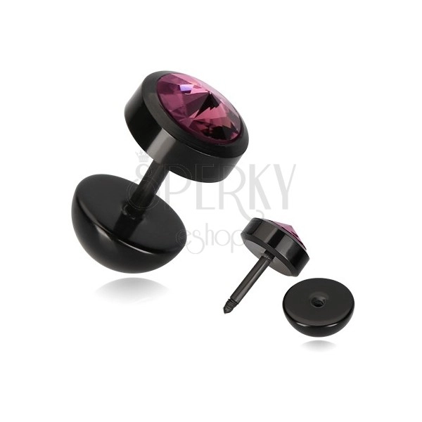 Fake ear plug of black colour - conic zircon of purple hue