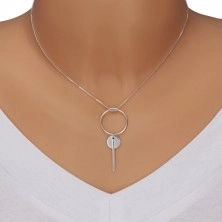 925 silver necklace - angular chain, circle contour, smaller circle and stick