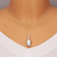 925 silver pendant - medallion, double sided oval adorned with natural motif