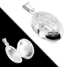 925 silver pendant - medallion, double sided oval adorned with natural motif