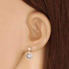 Yellow 9K gold earrings - clear zircon, pale blue zircon with transparent rim