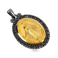 925 silver pendant - Magic medal of gold hue, decorative edge of dark grey colour