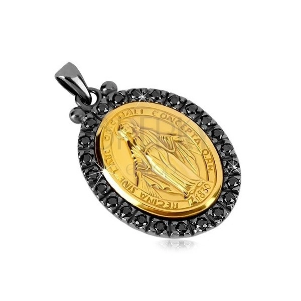 925 silver pendant - Magic medal of gold hue, decorative edge of dark grey colour