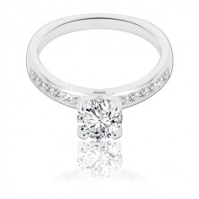 925 silver engagement ring - glossy arms with zircons, bigger zircon in mount
