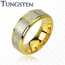 Tungsten ring with cross motive 