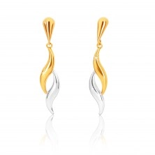 9K combined gold earrings - inverted drop, two-colour waves