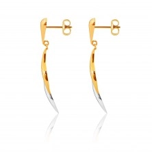 9K combined gold earrings - inverted drop, two-colour waves