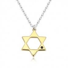 925 silver necklace - Star of David in gold hue, black diamond
