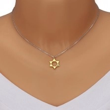 925 silver necklace - Star of David in gold hue, black diamond