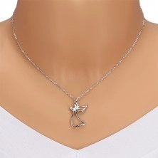 925 silver necklace - carved angel with heart, clear diamond