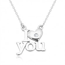 Brilliant necklace, 925 silver, "I heart you", chain of the oval rings