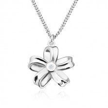 925 silver necklace - glossy ribbon, flower with five petals and brilliant