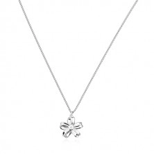 925 silver necklace - glossy ribbon, flower with five petals and brilliant